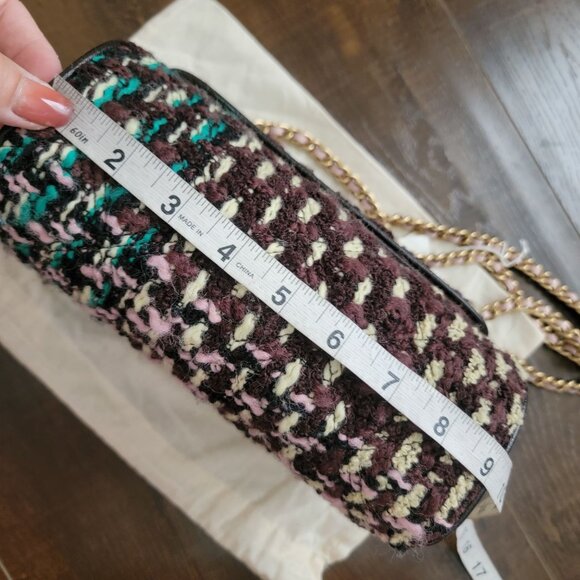 Tory Burch Fleming Tweed Convertible Shoulder Bag Brown Butter Yellow Designer - Picture 12 of 14